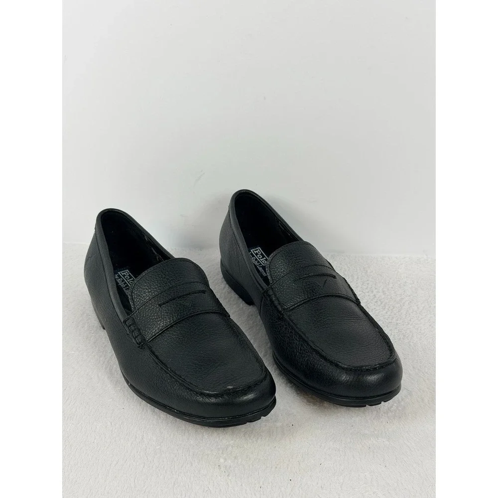 Polo Ralph Lauren Adante Black Leather Penny Loafers Men's Size 12 D Flaking